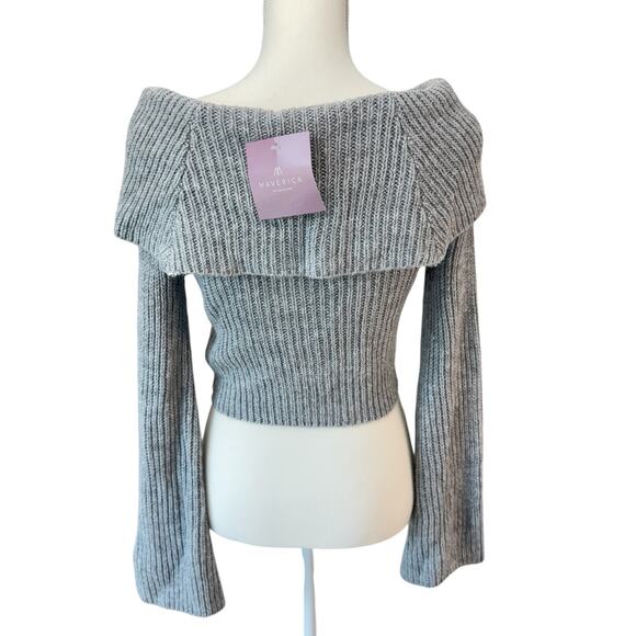MAVERICK THE COLLECTION Sweater Cropped Size S Off Shoulder Ribbed Knit Cropped - Picture 2 of 10